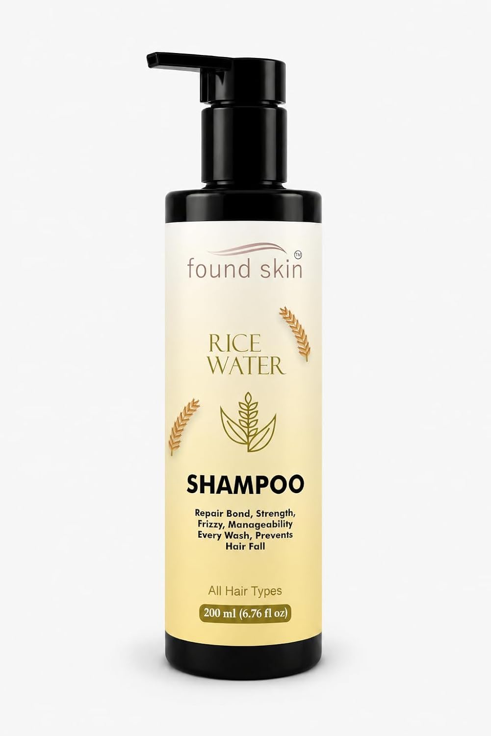 Found Skin Rice Water Shampoo for Hair Strength & Frizz Control | Nourishing Daily Shampoo for Smooth, Manageable & Healthy Looking Hair | All Hair Types 200ml