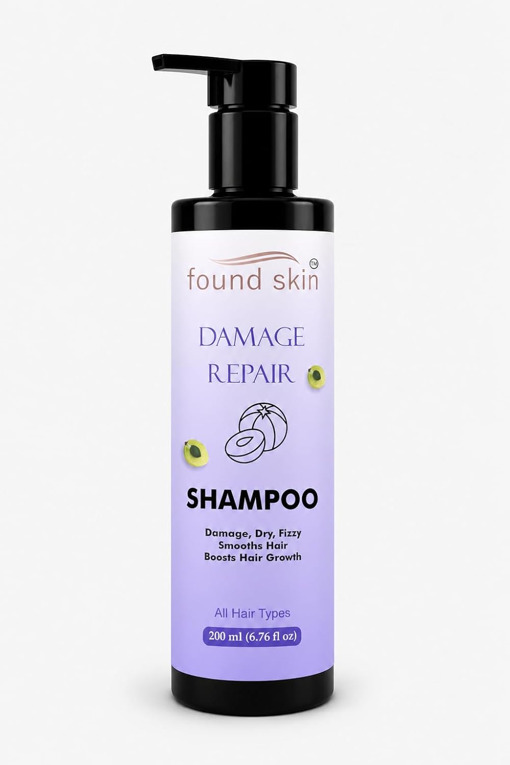 Found Skin Damage Repair Shampoo for Dry, Frizzy and Damaged Hair, Smooth and Nourishing Daily Cleanser, All Hair Types, 200ml