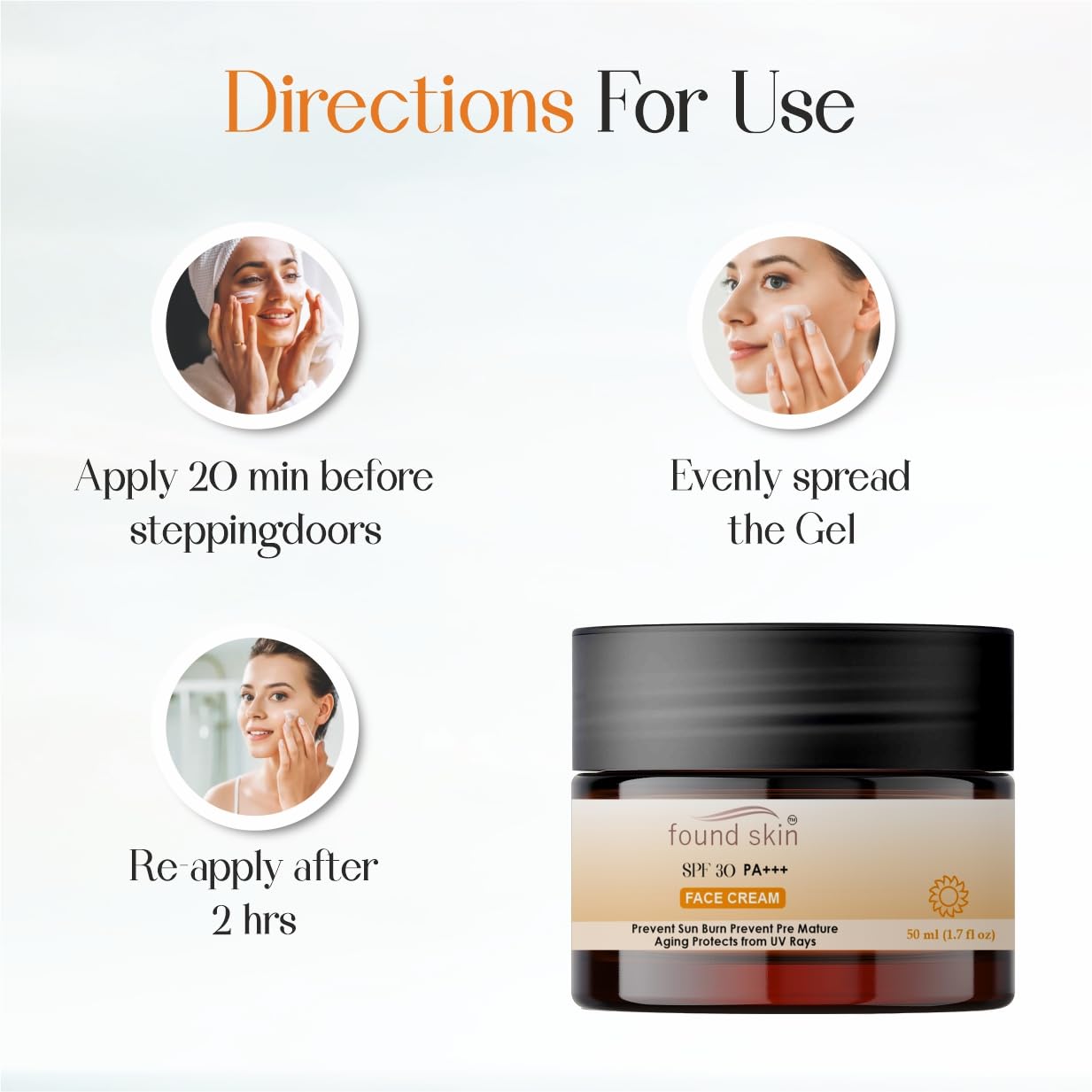 Found Skin Face Cream with SPF 30 PA+++ | Brightening & Skin Rejuvenation Cream | Oil-Free Hydration Formula | Daily Moisturizer for All Skin Types | 50 ml