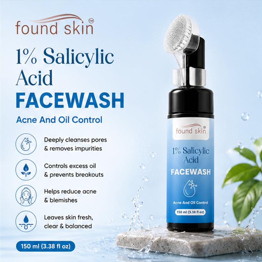 Found Skin 1% Salicylic Acid Face Wash for Acne & Oil Control | Deep Cleansing Daily Face Cleanser for Oily & Acne Prone Skin | Gentle Exfoliating Facewash 150ml