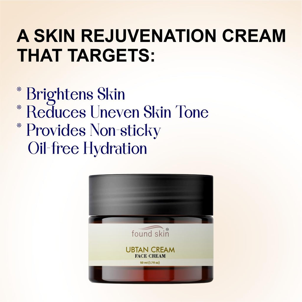 Found Skin Ubtan Face Cream | Skin Brightening & Rejuvenation Formula | Oil-Free Hydration Moisturizer | Daily Use Cream for All Skin Types | 50 ml