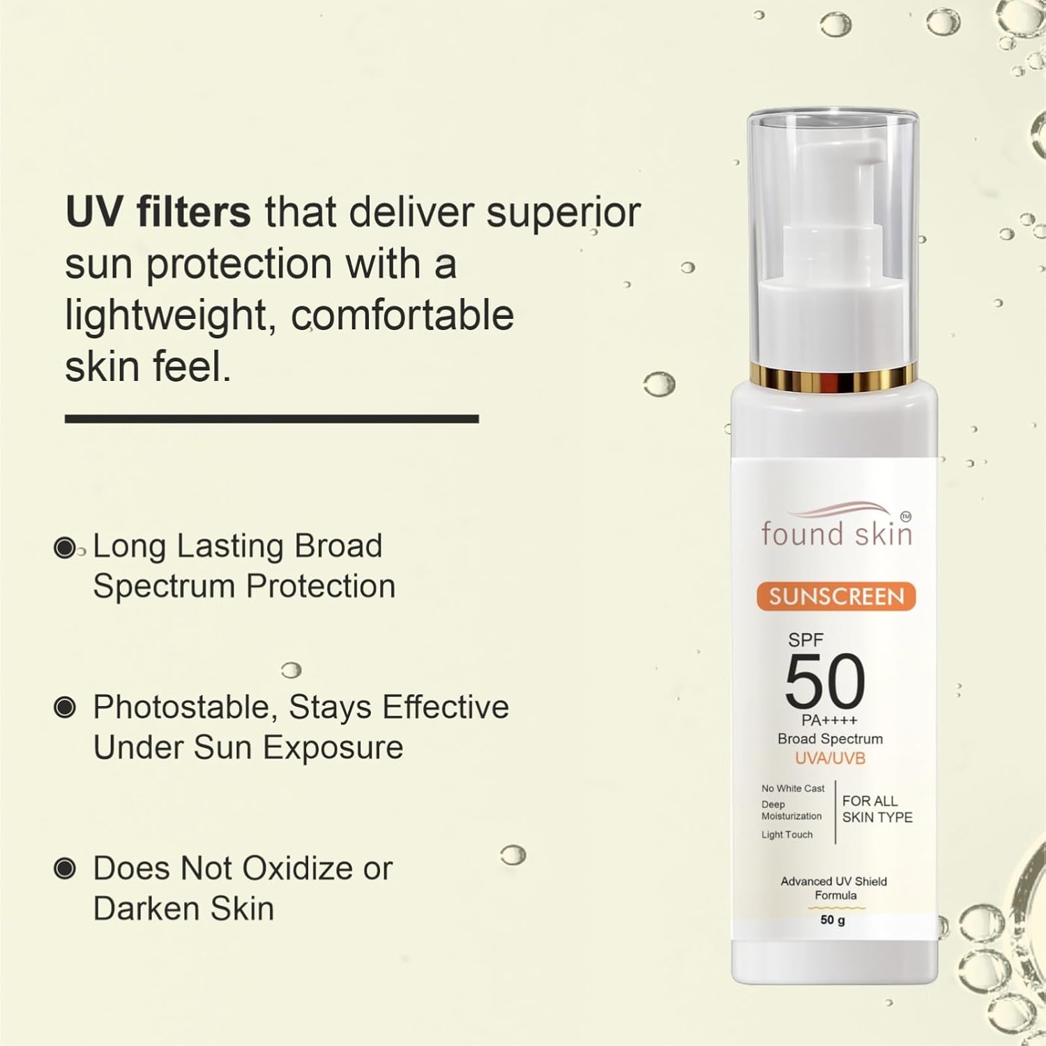 Sunscreen SPF 50 PA++++ Broad Spectrum, No White Cast, Deep Moisturisation, Matte Finish, for All Skin Types (50 GM)
