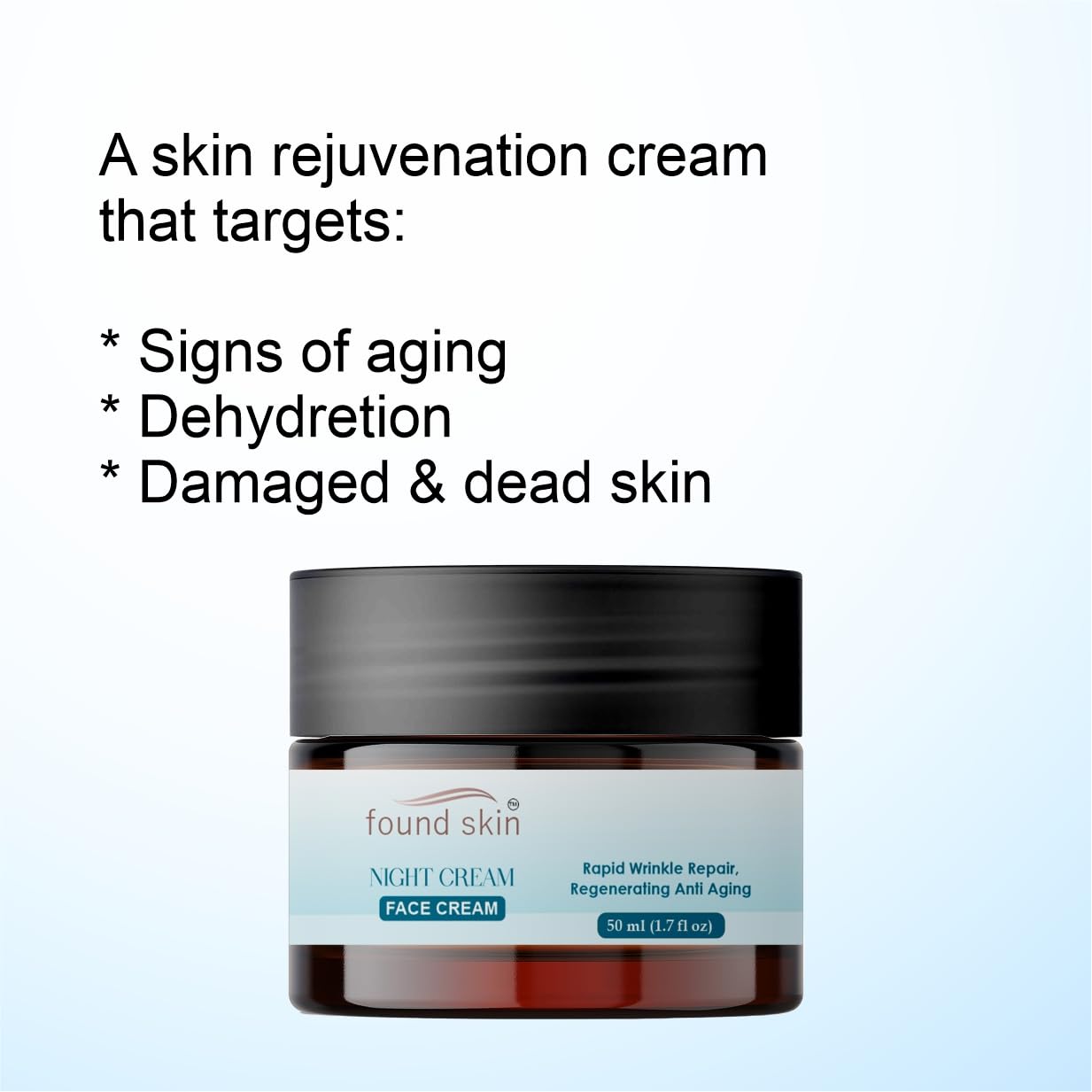 Found Skin Night Cream for Skin Brightening & Rejuvenation | Oil-Free Hydration Moisturizer | Overnight Repair Cream for All Skin Types | 50 ml