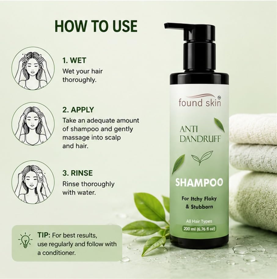 Found Skin Anti Dandruff Shampoo for Itchy, Flaky & Stubborn Dandruff | Scalp Cleansing & Nourishing Hair Shampoo for Men & Women | Suitable for All Hair Types | 200ml