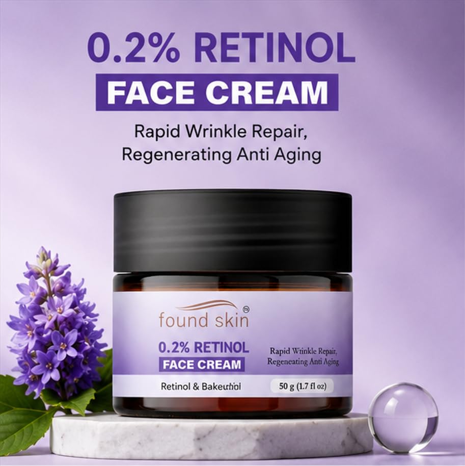 Found Skin 0.2% Retinol Face Cream with Bakuchiol for Daily Skin Care | Lightweight Moisturizing Formula for Smooth Looking Skin | 50g