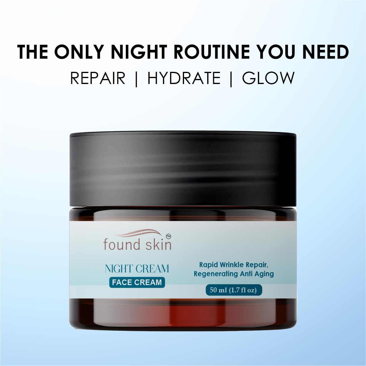 Found Skin Night Cream for Skin Brightening & Rejuvenation | Oil-Free Hydration Moisturizer | Overnight Repair Cream for All Skin Types | 50 ml