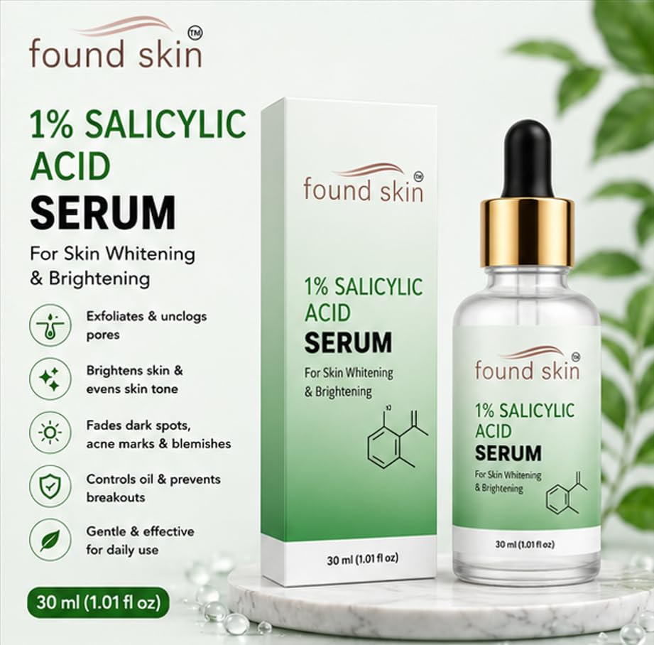 Found Skin 1% Salicylic Acid Face Serum for Daily Skin Care | Lightweight Formula for Smooth & Refreshed Looking Skin | Suitable for All Skin Types 30ml