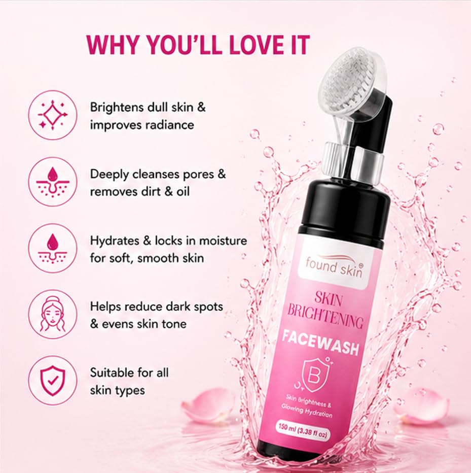 Found Skin Brightening Face Wash for Glowing & Hydrated Skin | Gentle Daily Facial Cleanser for Fresh, Smooth & Radiant Looking Skin for Men & Women 150ml