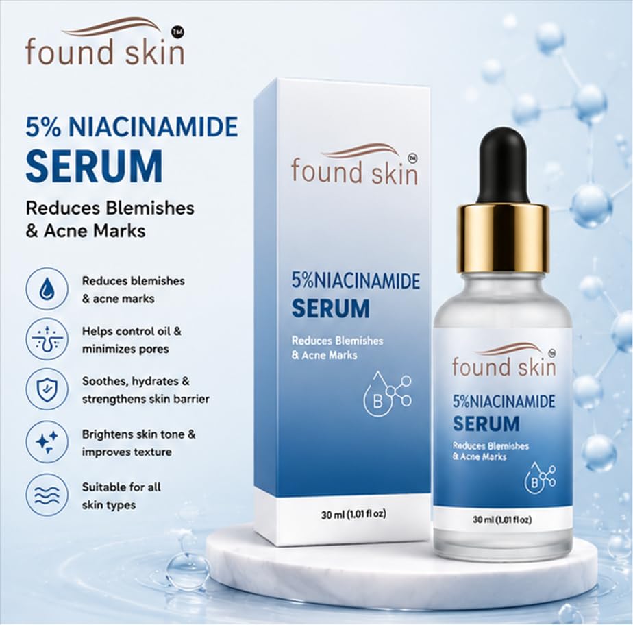 Found Skin 5% Niacinamide Face Serum for Daily Skin Care | Lightweight Formula for Smooth & Refreshed Looking Skin | Suitable for All Skin Types 30ml