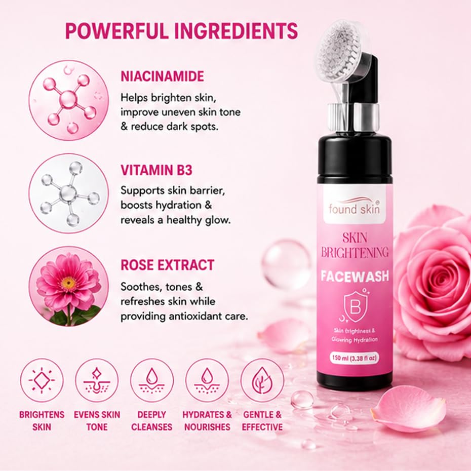 Found Skin Brightening Face Wash for Glowing & Hydrated Skin | Gentle Daily Facial Cleanser for Fresh, Smooth & Radiant Looking Skin for Men & Women 150ml