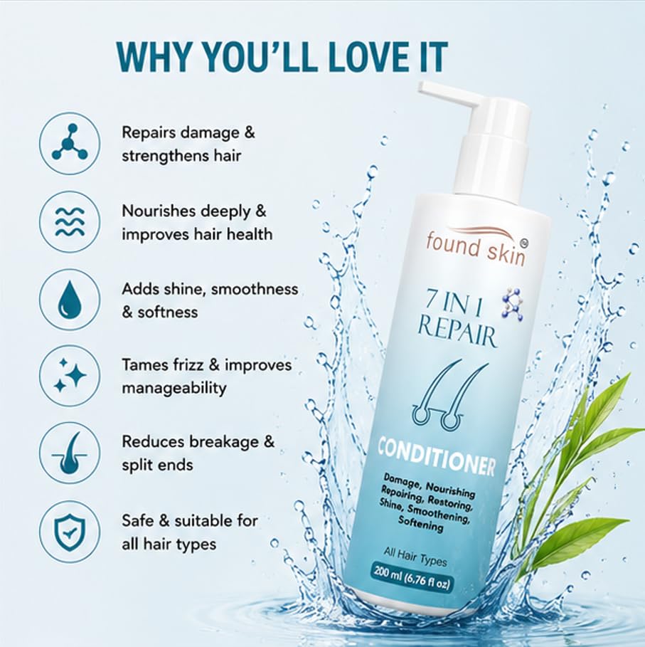 Found Skin 7 in 1 Repair Nourishing Conditioner for Smooth & Manageable Strands | Daily Use Restoring Care for Dry & Rough Texture | All Types 200ml