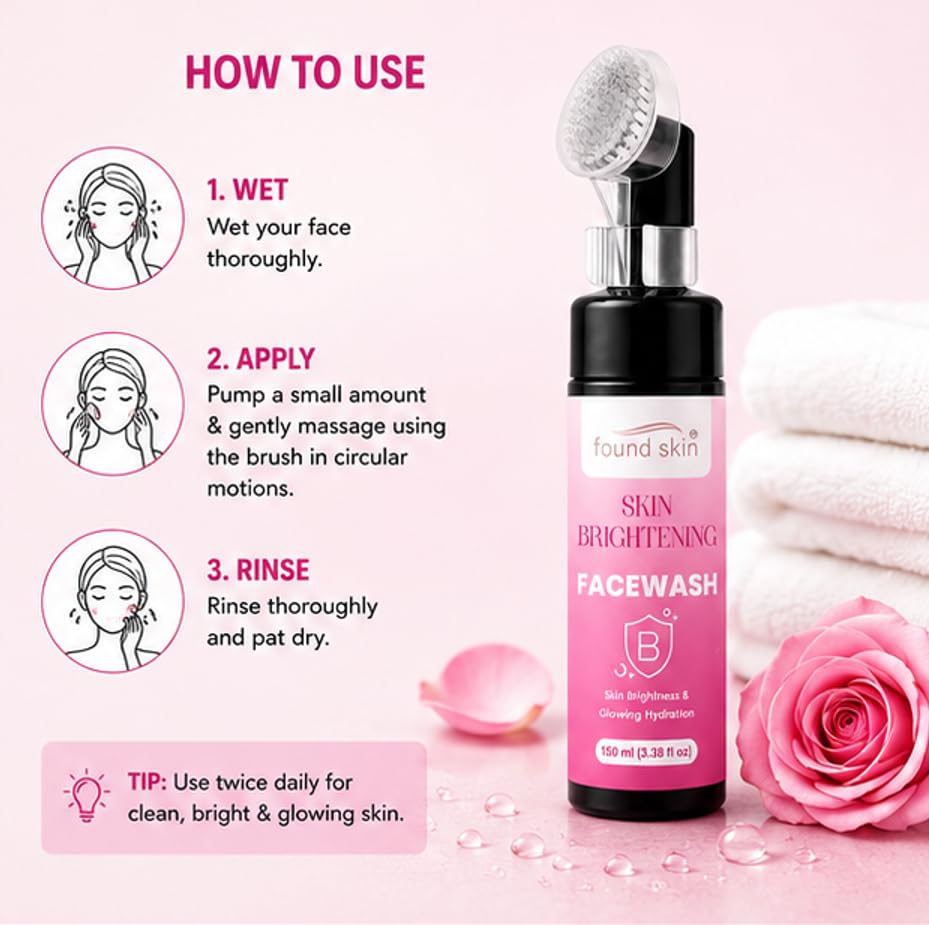 Found Skin Brightening Face Wash for Glowing & Hydrated Skin | Gentle Daily Facial Cleanser for Fresh, Smooth & Radiant Looking Skin for Men & Women 150ml